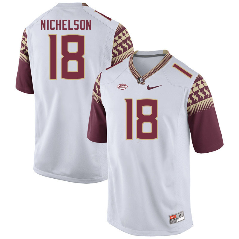 Men #18 Blake Nichelson Florida State Seminoles College Football Jerseys Stitched Sale-White